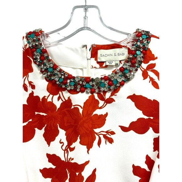 SACHIN + BABI $595 Sz 14 Embellished Neck Anna Floral Midi Dress - Picture 5 of 7